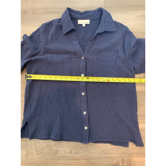 Pinch Blue 3/4 Sleeve Button Up Gauzy Rolled Tab Shirt Size L - Picture 9 of 11